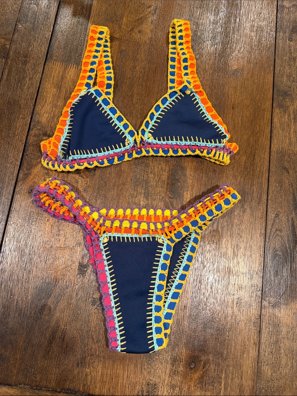 Navy Crochet-Trim women’s One Piece Bikini Set